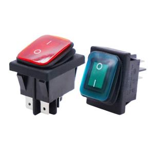 China Oil Proof 4 Pin 2 Position On Off Red Green Lamp Rocker Switch With Indicator Light on sale