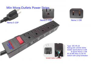 Wholesale American 10 Outlets Slim Plug Power Strip With Side Socket , Power Distribution Unit from china suppliers