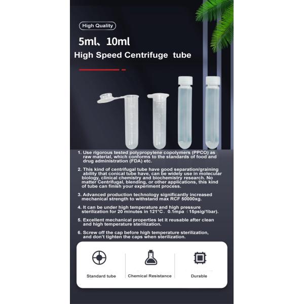 High Speed Medical Supplies 10ml Round Bottom Test Tube with PPCO Material and Cap