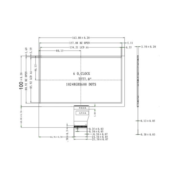 7 Inch Full Hd+ Ips Lcd Display 50 Pin RGB Interface 350 Brightness Resolution 1024*600 Driver IC ILI9488