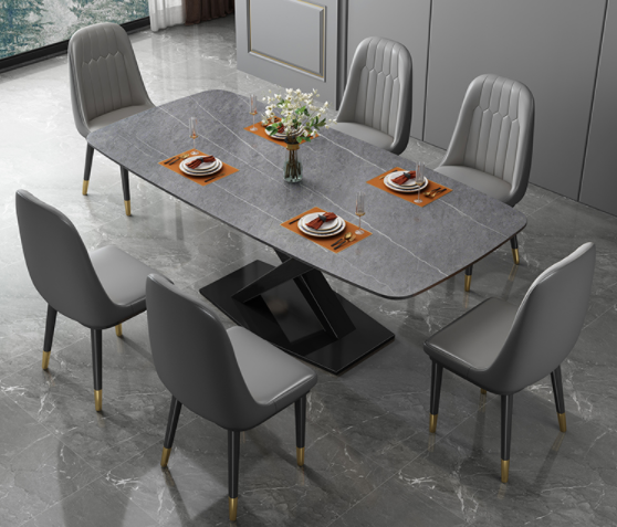 Non Corrosion Apartment Minimalist Marble Dining Table Metal Rectangular