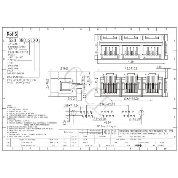 180 Degrees RJ45 Multi Port / 3 Port RJ45 Gold Plating Contact Mating Area With Hook