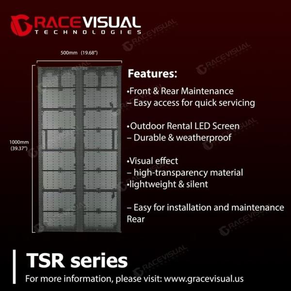 TSR Series Transparent LED Display – P3.9-7.8mm, 500×1000mm, 7680Hz, 5000nits Brightness for Events, Interactive Displays & Outdoor Advertising