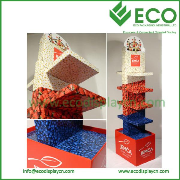 Two Side 10 Traies Floor Display For Dried Fruit, POS Cardboard Display Stand For Food