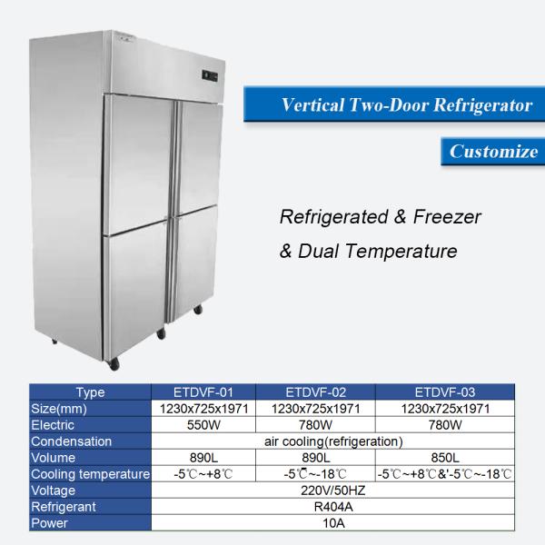 Stainless Steel Upright Refrigerator Freezer 360L 4 Doors Commercial Kitchen