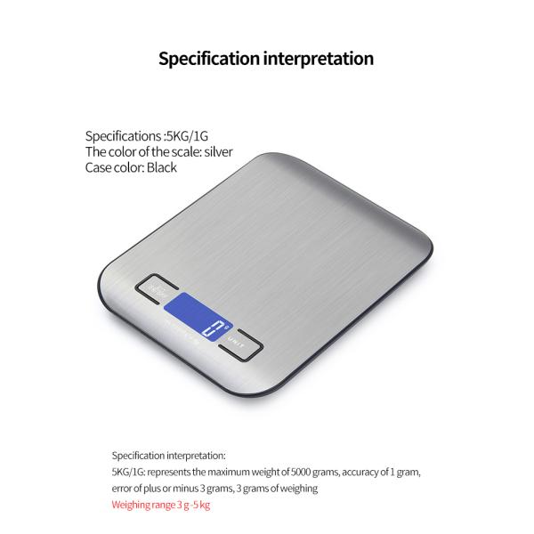 Stainless Steel Digital Kitchen Scale ROUND Maximum Weight Recommendation 5kg 5kg Capacity Kitchen Food Scale
