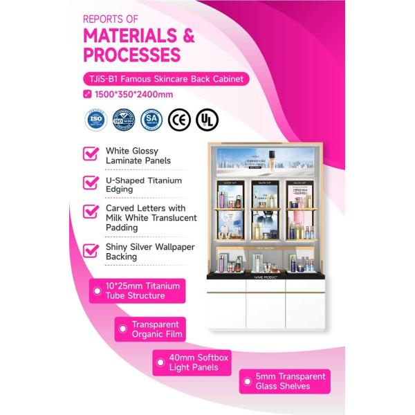 TJiS-B1 U-Shaped Titanium Edging Skincare Display Cabinet with 40mm Softbox