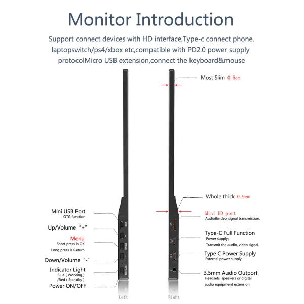 FHD 1920*1080 Portable Touch Monitor 15.6-Inch IPS Display for Flexible Display Modes and Wide Viewing Angle