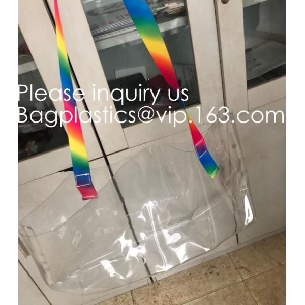 Reusable Custom Transparent PVC Shopping Bag Promotional Items Ladies Clear Plastic Beach Tote Bags Women, bagease, pack