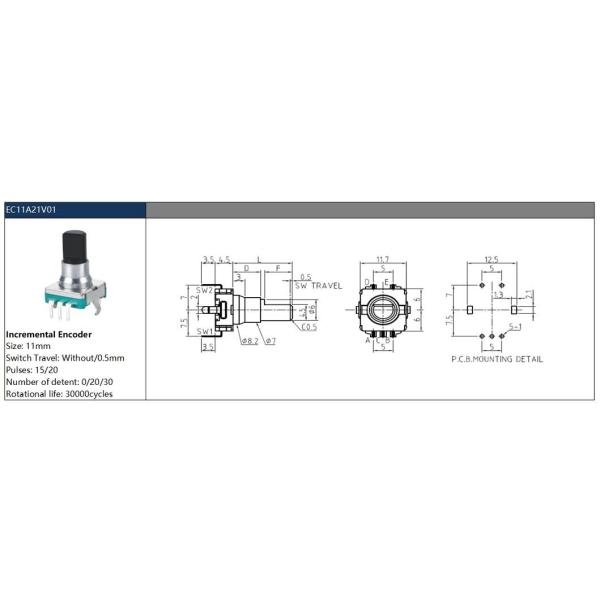 360-Degree Rotary Knob Incremental Encoder Ec11 12 16 with Switch Rotary Encoder Installation Form Axle Sleeve Type 11mm