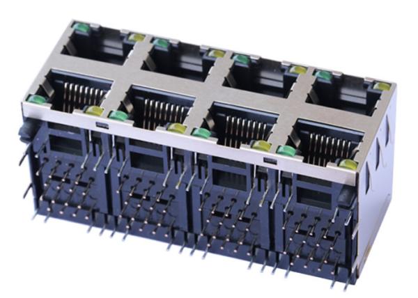 Quality RJSNE-5381-08 Stacked RJ45 4x2 Port Ethernet Shield Right Angle LPJE108XAGNL for sale