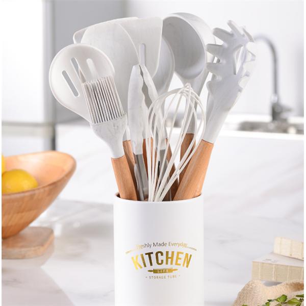 Wood Silicone Kitchen Utensil Sets 11PCS Nonmelting Odorless Scaldingproof
