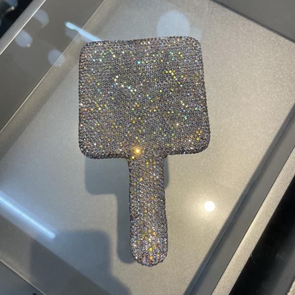 Light Pink Circle Rhinestone Mirror for On-the-Go Touch Ups and Makeup Application