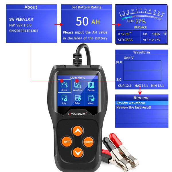 Li Ion Car Battery Tester Kw600 Battery Conductance Tester With Large TFT Color Screen