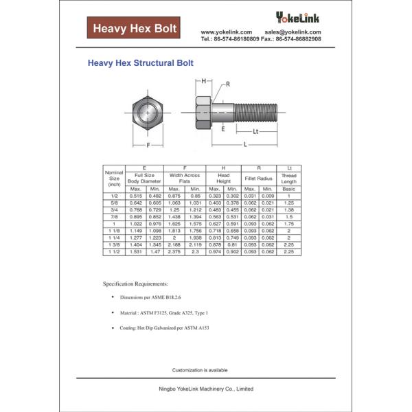 M16 EN 14399 DIN 6914 ISO 7412 DIN 7990 High strength Structural Bolts Class 10.9