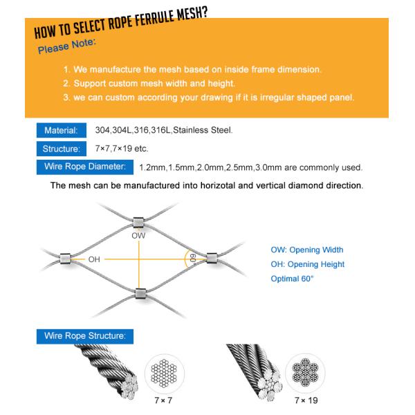 Custom 316 Grade Wire Rope Mesh 60 Eye Size Stainless Steel Systems