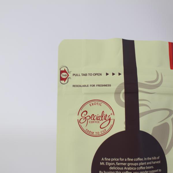 Custom Printed Laminated Flat Bottom Coffee Bean Pouch With Valve