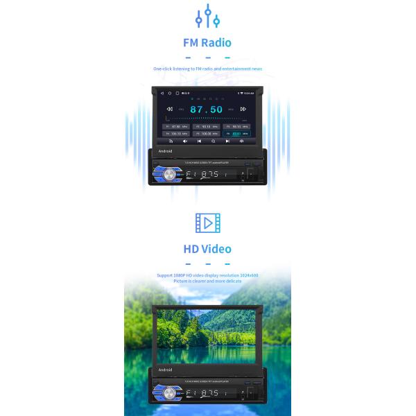 7 Inch GPS Car Mount Tablet Android 1 DIN Telescopic Screen Car Player Wifi HD 1080P