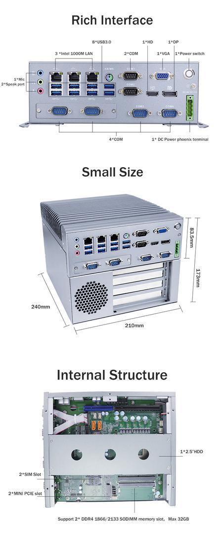 Fanless Industrial Mini PC With I5 6500T Processor AMD R9 5900HX CPU And 8GB DDR4 03