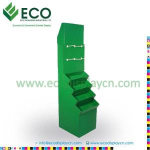 POP POS Retail Cardboard Floor Display Shelf With Hooks, Cardboard Hook Display
