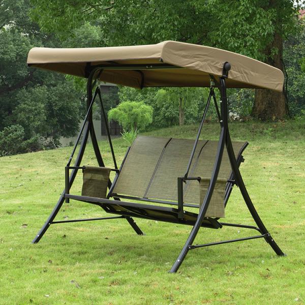 Outdoor Courtyard Garden Leisure Brown Hanging Lounge Chair with Adjustable Canopy