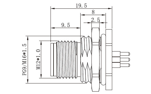 Binder M12 Connector Female Rear Panel Mount A/B/D Code 3pin - 17pin PG9 Fastening Thread