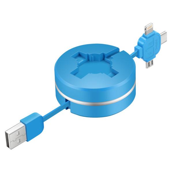 Quality Micro USB TYPE-C iPhone 3 in 1 rounded Retractable Fast Charging USB Data Cable for android and iPhone7 8 for sale