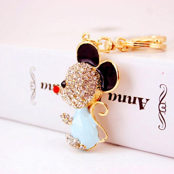 Metal Year Of The Rat Keychain 6cmx3.6cm Size Rhinestone Material