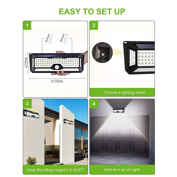 Super Bright Solar Powered Motion Sensor Security Lights IP66 20W 2000 Lumen