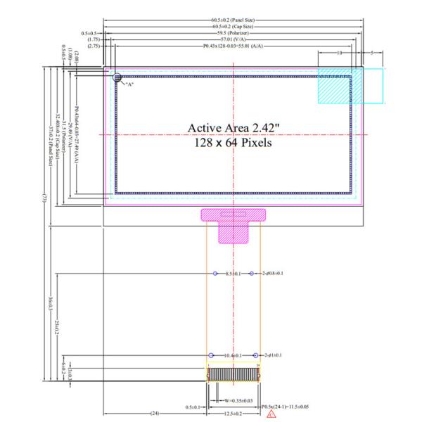Monochrome OLED Display Module 2.42 Inch White Blue Yellow Green 6800 8080 Interface