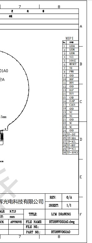 480*480Dot Round TFT LCD Display With MIPI Interface
