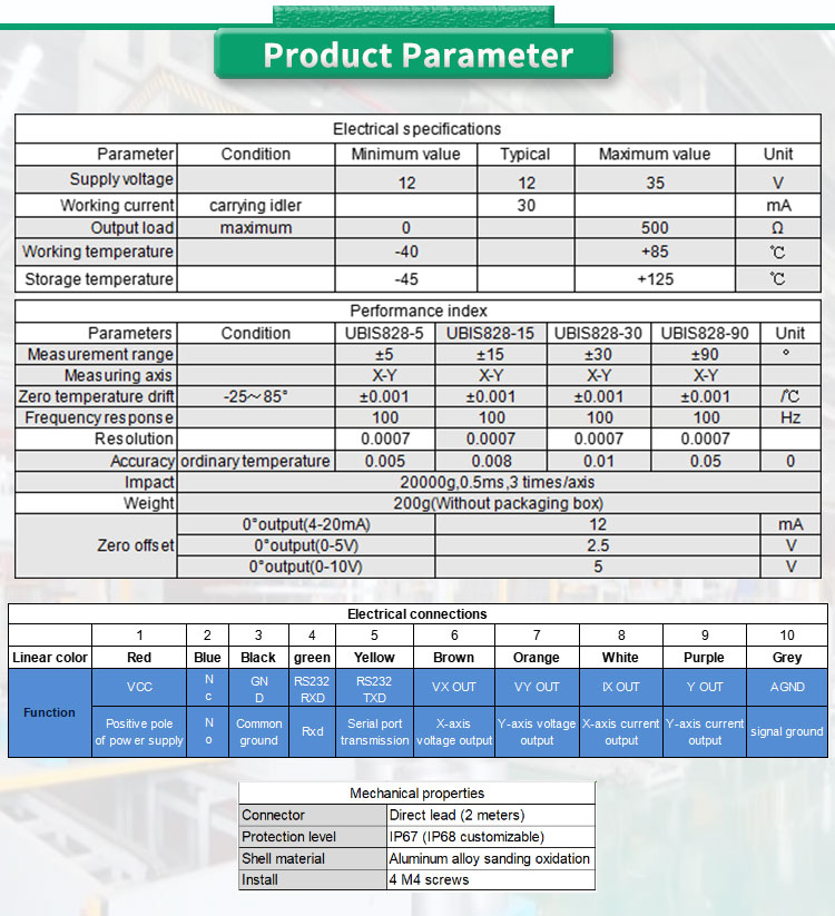 Customized OEM Support UBIS-828Y Dual Axis Inclinometer For Accurate Measurement