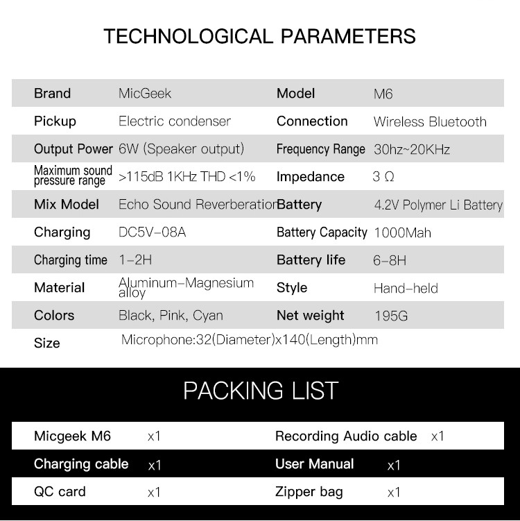 New Arrival Micgeek M6 Bluetooth Portable Speakers KTV Karaoke Wireless Microphone vs Tuxun Q7 & k068