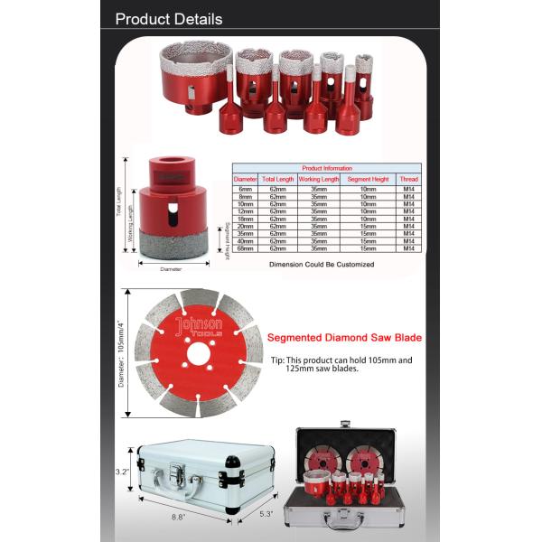 Vacuum Brazed Coring Drilling Hole Saw Set Diamond Crowns Core Drill Bit For Ceramics Tiles Marble Granite Porcelain