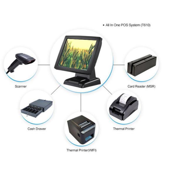8 Digital Display Windows Based Pos System , USB X 6 Touch Screen Cash Register