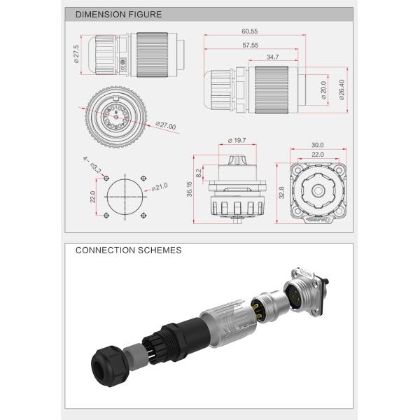 IP68 Waterproof Plug and Socket With 2 Pin More Than 12 Volt Cable Connectors for Power