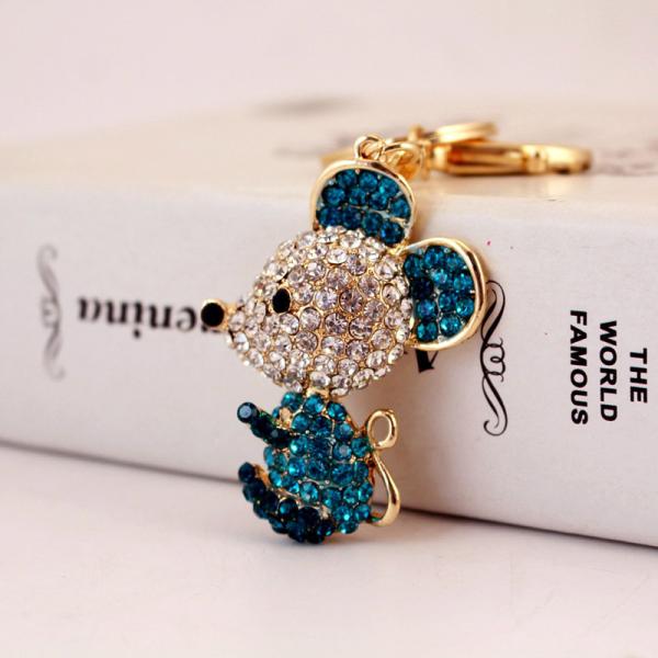 Metal Year Of The Rat Keychain 6cmx3.6cm Size Rhinestone Material