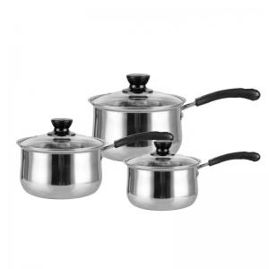 China 3pcs Milk Pot Set Kitchenware Cookware Set Stainless Steel Soup Stock Pots with Single Handle on sale