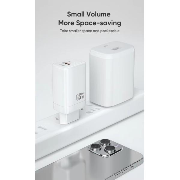 65W GaN Charger PD Fast Charging Power Adapter Usb c Charger CE FCC RoHS Certified Multi Function Universal Usb Chargers