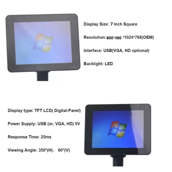 75mm vesa Usb Customer Pole Display , 300cd/m2 Vfd Pole Display 7 Inch