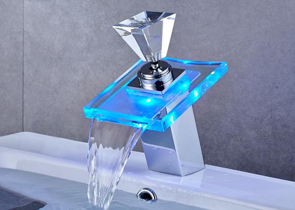 Quality ROVATE LED Waterfall Faucet Desk Mounted Temperature Control Water Faucet for sale