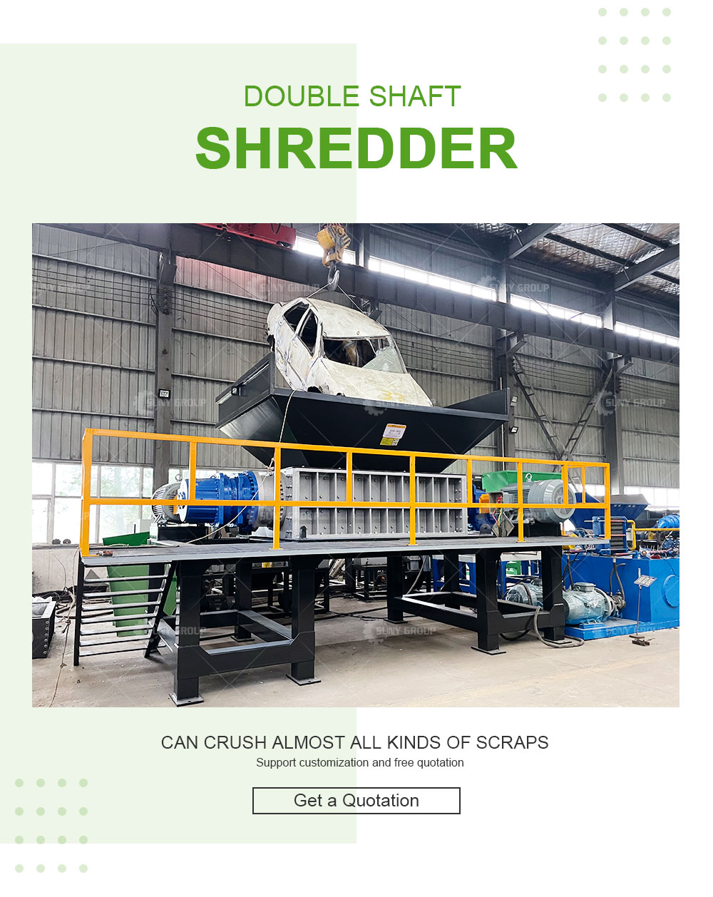 Multifunctional PLC Controlled Used Car Shell Shredder Double Shaft Metal Shredder