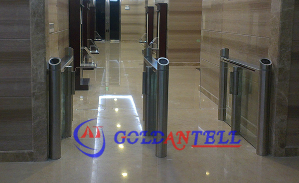 Light duty visual identification pillar door design remote high speed security swing barrier turnstile with entry rfid scanner