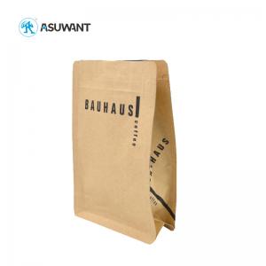China Resealable Kraft Paper Flat Bottom Mylar Coffee Bags on sale