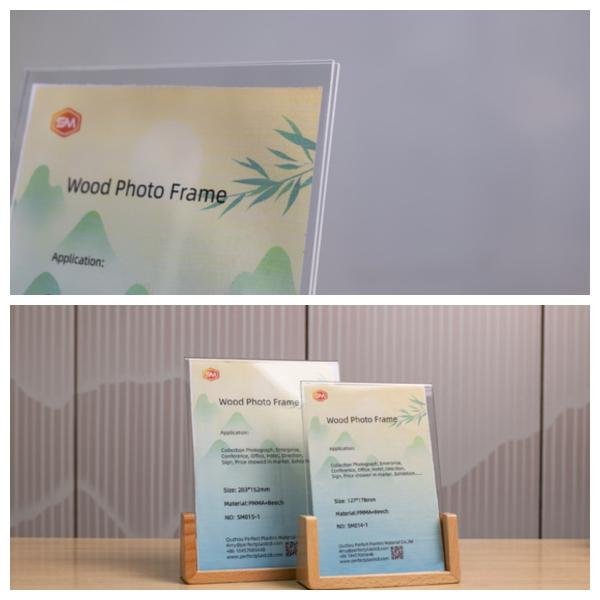 Quality Acrylic Photo Frame With Wood Base For Tabletop Display for sale