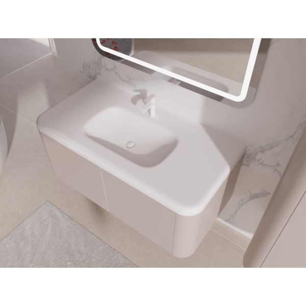 Sakura Pink Wall Mounted Bathroom Cabinet Rounded Edges Floating Bathroom Sink Unit