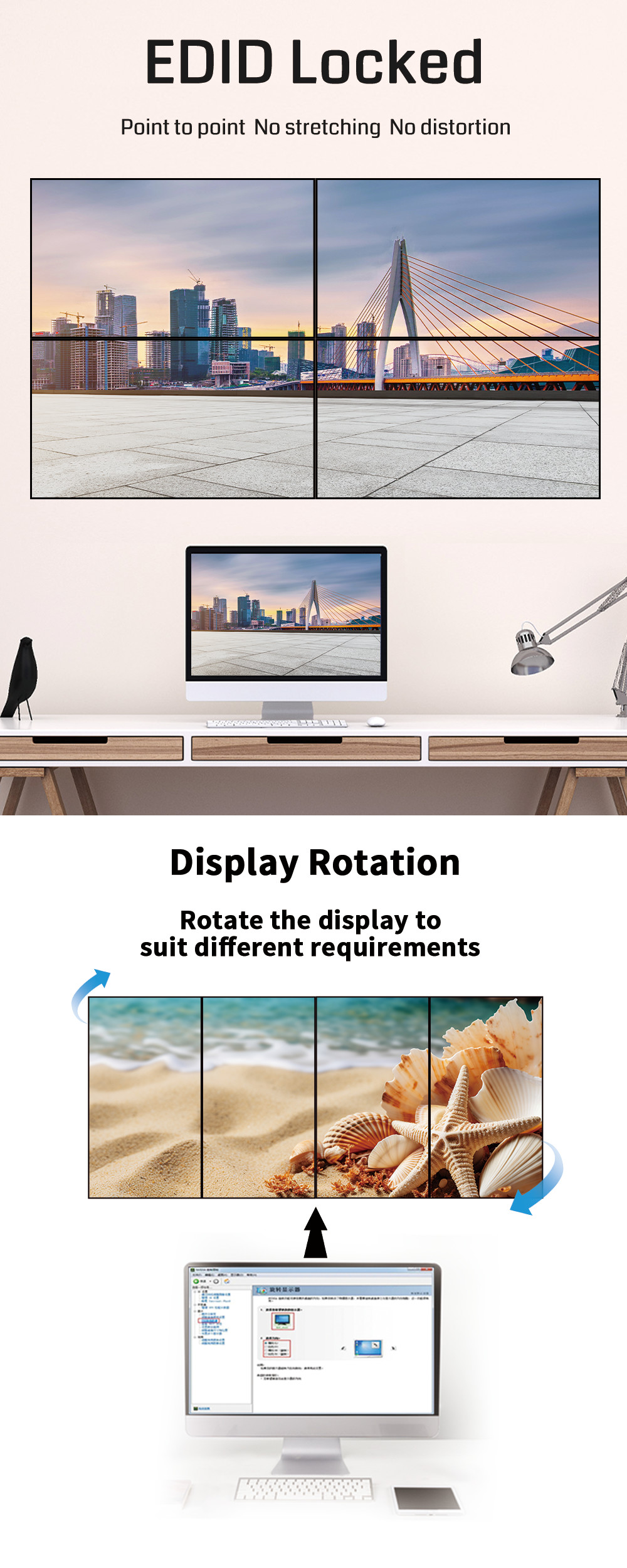 The BIT-MSE-4K60-Mini104Pro supports 1xN, MxN, 2x2, 3x1, and 4x1 configurations with no stretching, no lag, and ultra-low latency.