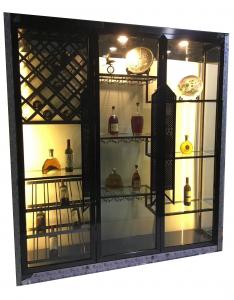 China Luxury Dining Room Furniture Modern Stainless Steel Glass Door With LED  Display Rack Wine Cabinet on sale