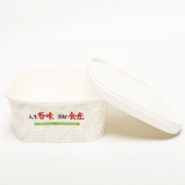 Custom Kraft Square Paper Bowl With Lids 1000ml Disposable Salad Container