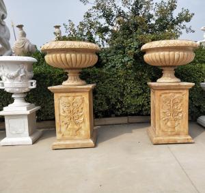 China Marble statue planter stone carvings flowerpot sculpture,outdoor stone garden products supplier on sale